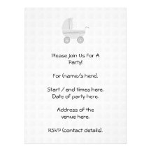 Light grey and white baby pram. personalized invite