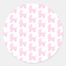 Light Pink and White Baby Stroller Pattern. Round Stickers