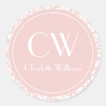 Light Pink Damask Monogram Sticker
