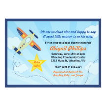 Lil' Aviator Aeroplane Baby Shower Invitations
