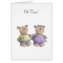 Lil' Bears · Baby Twins Green & Purple Greeting Cards