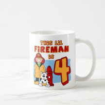 Lil Fireman 4th Birthday Coffee Mugs