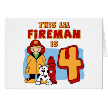 Lil Fireman 4th Birthday Greeting Cards