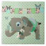 Lil Lucky Elephant Green Tile tiles