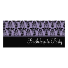 Lilac & Black Damask Bachelorette Party Invitation