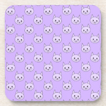 Lilac Purple cat pattern. Beverage Coaster