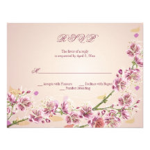 Lilac purple watercolor flowers wedding rsvp card personalized invitations