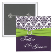 Lime and Purple Damask Father of the Groom Pins