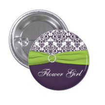 Lime and Purple Damask Flower Girl Pin - Small