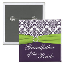 Lime and Purple Damask Grandfather of the Bride Pinback Button