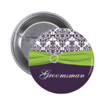 Lime and Purple Damask Groomsman Pin