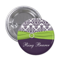 Lime and Purple Damask Ring Bearer Pin - Small