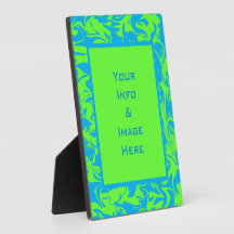 Lime & Aqua Abstract Swirl Square Frame Plaques