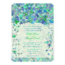 Lime &  Blue Fall Leaves Wedding Invitation