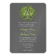 Lime Damask Love Tree Wedding Invitation