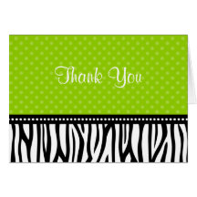 Lime Green and Black Zebra Polka Dot Thank You Greeting Cards