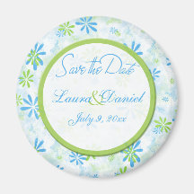 Lime Green and Blue Floral Save the Date Magnet