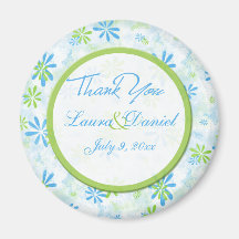 Lime Green and Blue Floral Wedding Favour Magnet