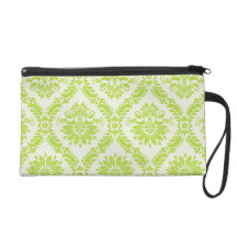 lime green and cream elegant damask pattern wristlet