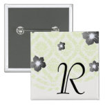lime green and cream elegant damask pattern pinback button