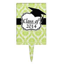 lime green and cream elegant damask pattern cake toppers