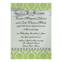 lime green and cream elegant damask pattern custom invite