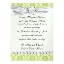 lime green and cream elegant damask pattern invite