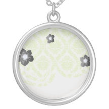 lime green and cream elegant damask pattern personalized necklace