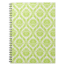 lime green and cream elegant damask pattern spiral notebook