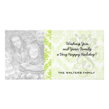 lime green and cream elegant damask pattern photo greeting card