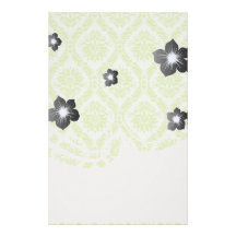 lime green and cream elegant damask pattern stationery