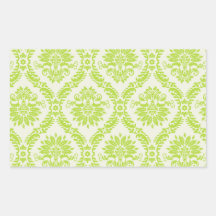 lime green and cream elegant damask pattern rectangle sticker