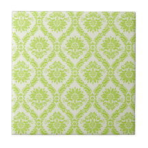 lime green and cream elegant damask pattern ceramic tiles