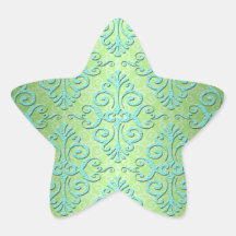 Lime Green and Teal Fancy Damask Stickers