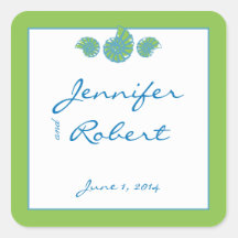 Lime Green and Turquoise Seashell Envelope Seal Square Sticker