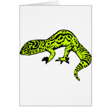 Lime Green & Black Gecko Greeting Cards
