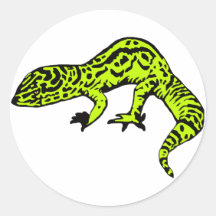Lime Green & Black Gecko Round Sticker