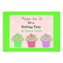 Lime Green Cupcake Birthday Party Invitation