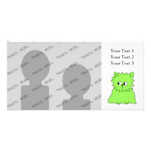 Lime Green Fluffy Cat. Photo Card Template