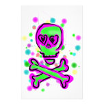 Lime Green Hot pInk Skull Colourful Cosmos Stationery Design