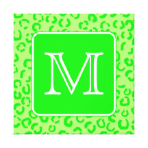 Lime Green Leopard Print Custom Monogram. Gallery Wrap Canvas