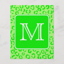 Lime Green Leopard Print Custom Monogram. Flyers