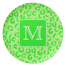 Lime Green Leopard Print Custom Monogram. Plate