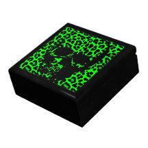 Lime Green Leopard print gothic skull Jewelry Box