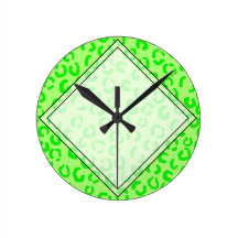 Lime Green Leopard Print Pattern. Wall Clock