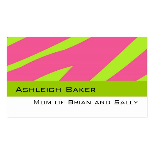 Lime Green Pink Zebra Print Mummy Calling Card Business Card Template