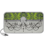 lime green royal damask pattern portable speakers