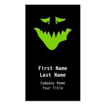 Lime Green Scary Face. Monster. Business Cards