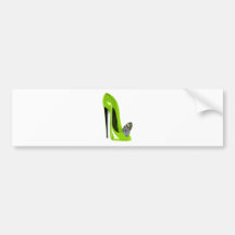 Lime green stiletto shoe and butterfly bumper stickers