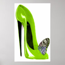 Lime green stiletto shoe and butterfly Print